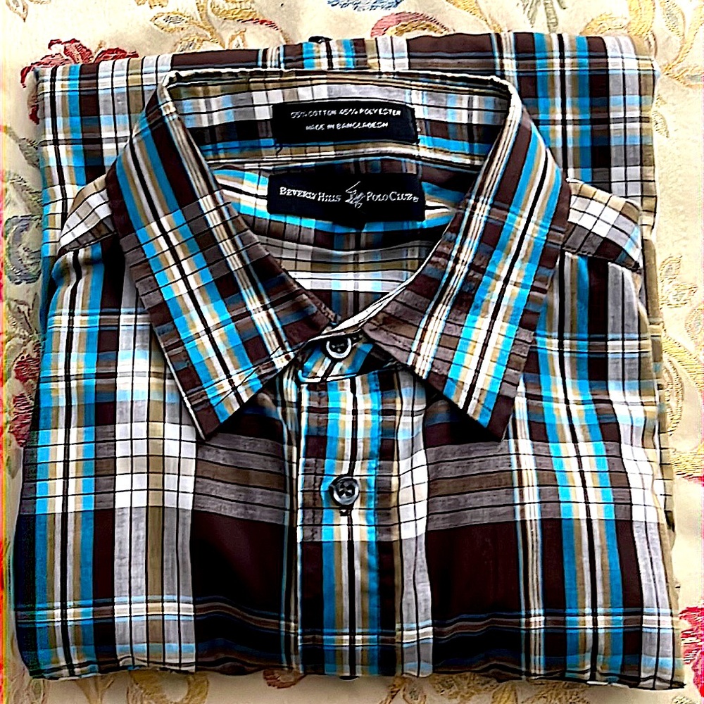 Beverly Hills Polo Club Men’s XL SS Checkered Casual Shirt Multicolored